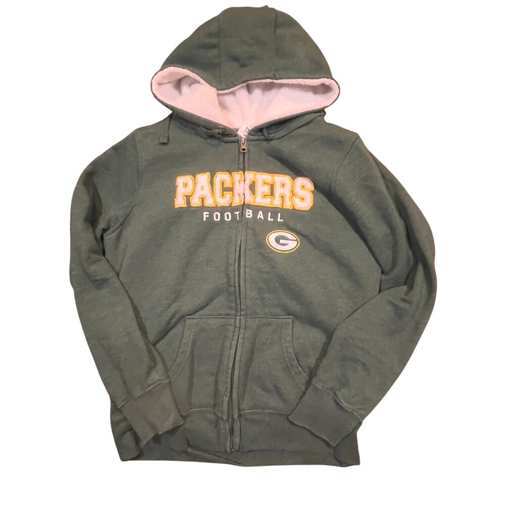 Green Bay Packers Womens Medium Full Zip Hoodie Green NFL Football Fleece Jacket